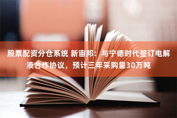 股票配资分仓系统 新宙邦：与宁德时代签订电解液合作协议，预计三年采购量30万吨
