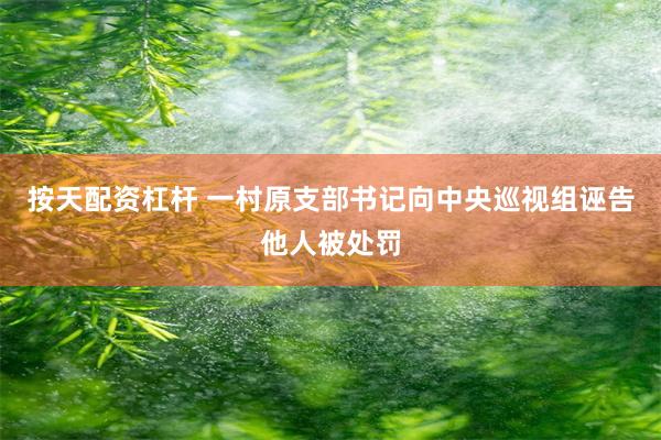 按天配资杠杆 一村原支部书记向中央巡视组诬告他人被处罚