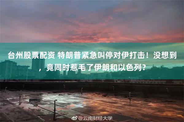 台州股票配资 特朗普紧急叫停对伊打击！没想到，竟同时惹毛了伊朗和以色列？