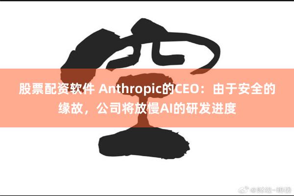 股票配资软件 Anthropic的CEO:由于安全的缘故,公司将放慢AI的研发进度