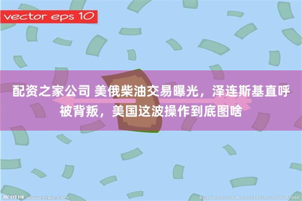 配资之家公司 美俄柴油交易曝光，泽连斯基直呼被背叛，美国这波操作到底图啥